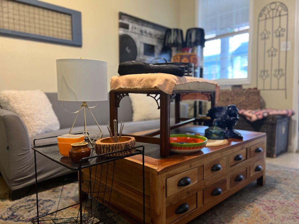 Never got around to recovering the bench. Table is solid wood with drawers on both sides.