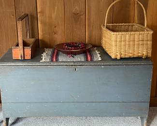Antique blanket chest in blue paint