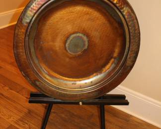 Large hammered copper modern art with stand