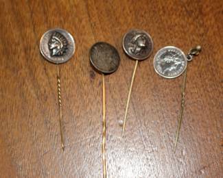 Stick pins including pre 1900 coins