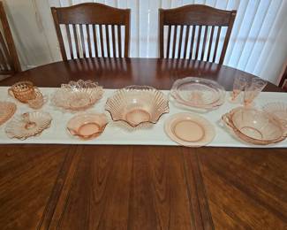 Pink glass serving dishes 