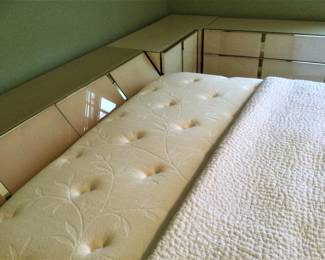 Brass & Mauve Mirrored Glass Queen Headboard