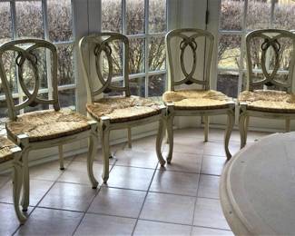 Six Hand Painted Chairs with Rush Seats