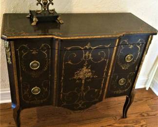 John Widdicomb  Regencg Style Commode with Black Lacquer Finish  with Gilt Accents