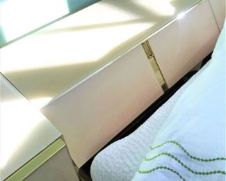 The Ello Brass &  Mauve Mirrored  Headboard 