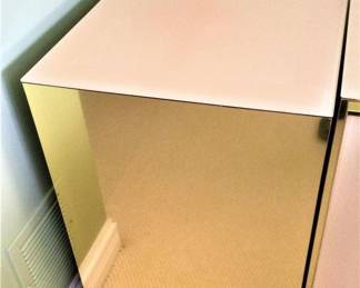 Ello Mid Century Modern Side Table with Mauve Glass Top and Brass Colored Base