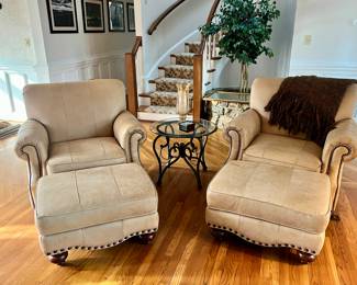 Bassett All Leather Chair & Ottoman 
$600 a set ( chair & ottoman ) 
We have 2 sets 
