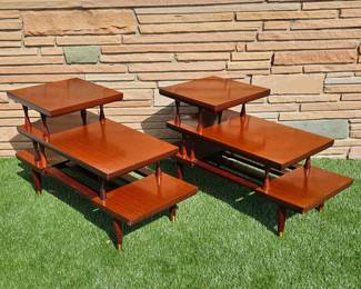 Pair Of Mid Century Tri-Tiered End / Side Tables.