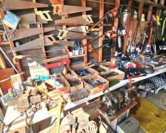 LOTS of tools, old trunks, hardware & MORE !