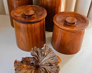 MCM set of 4 teak countertop cannister set by Gladmark, Burbank, CA (Excellent Condition)
