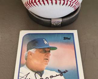 Tommy Lasorda autographed baseball & baseball card.