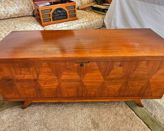 MCM "LANE" Walnut Cedar Chest With Inlaid Diamond Pattern.