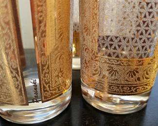 Set Of 6 Pasinski 22K Gold Kashmir Pattern Highball Glasses.