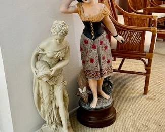 Vintage 42" metal statue of Young Women and Lamb.