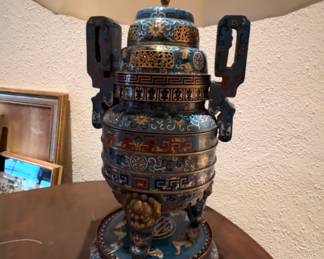 Heavy hand painted on copper, Cloisinne Vases