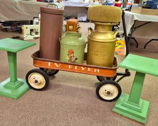 Rustic items. T V Flyer red wagon