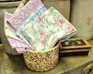 Much vintage feed sack material