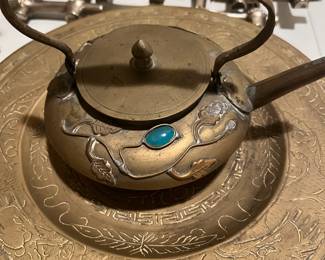Brass Tea Pot with stone