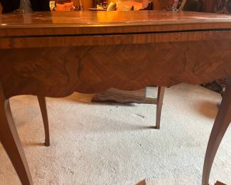 Antique Louis XV style game table with green felt 