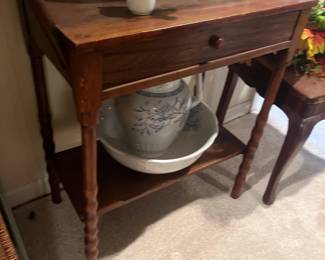 Antique Pitcher and Basin Bowl as well as wash stand 