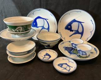 Chinese Blue And White Koai Dishes More