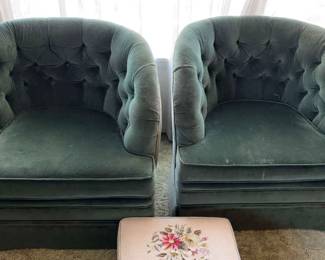 Green Velvet Barrel Chairs