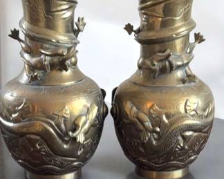 Pair of Vintage Chinese Dragon Vases