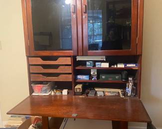 Large wooden office desk / secretary / cabinet 