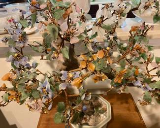 Large Vintage Asian glass hard stone bonsai tree