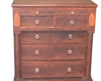 Classical mahogany and laid tall chest, probably New York. First half 19th Century