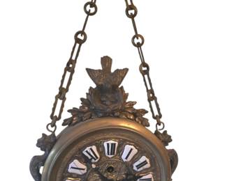French brass and enamel hanging wall clock. 19th Century.