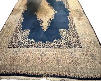 15’9” x 11’9” Midnight blue ground hand knotted wool Kirman in lovely condition