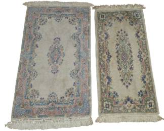 Pair of hand-knotted wool Kirman small rugs
