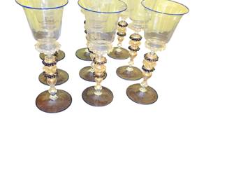 Set of 11 Venetian blown wine glasses 