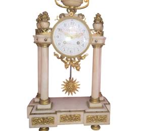French alabaster and gilt bronze mantel clock. 19th Century.
