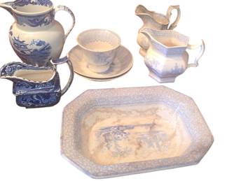 Assembled set of blue and white transferware 