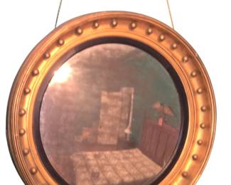 Exquisite LARGE early UNTOUCHED carved giltwood large convex Butler's or Witch's Eye mirror. First quarter 19th Century.  32.75” diameter 