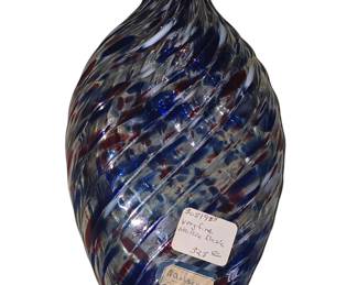 Stunning red, white and blue Nailsea glass flask