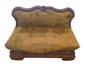 Late Empire diminutive settee with green velvet upholstery. 19th Century