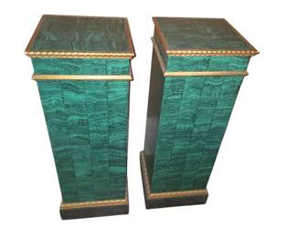  Pair of faux malachite and parcel gilt pedestals.