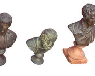Group of three patinated bronze of classical figures and Byron