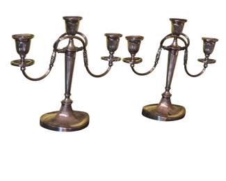 Hallmarked Sheffield silver plated late 18th/early 19th Century three light candelabra with thistle hallmark 