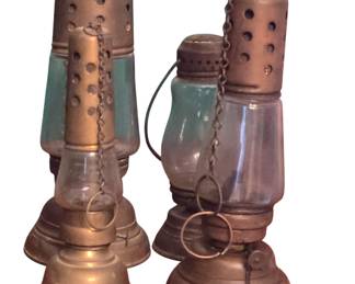 Collection of glass and brass gas lanterns