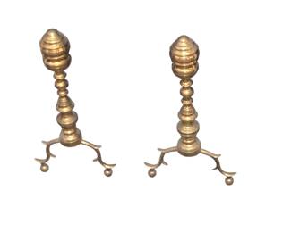 A pair of American brass large Beehive Andirons 