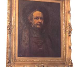 Continental oil on canvas self-portrait after Rembrandt