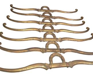 Set of seven carved and giltwood decorative elements. One antique and six copies of the antique.  