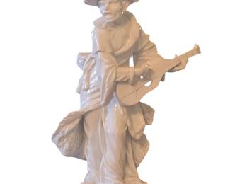 Beautifully modeled Blanc de Chine Asian man with stringed instrument features backbox with a rat and additional rat on hat with exquisite "G" hallmark. 