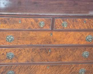 Detail of a fine federal carved mahogany and birds eye maple chest of drawers, Massachusetts. Attributed to John and Thomas Seymour, Boston. First quarter 19th century. 
