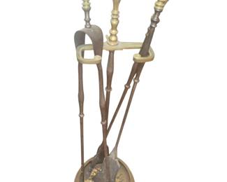 Gilt bronze fireplace tool set