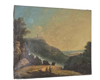 Oil on canvas landscape with considerable age.